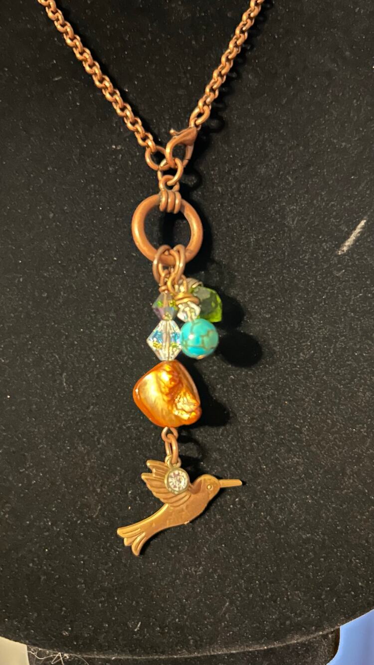 Handmade Bronze tone Bird Charm Beaded Necklace